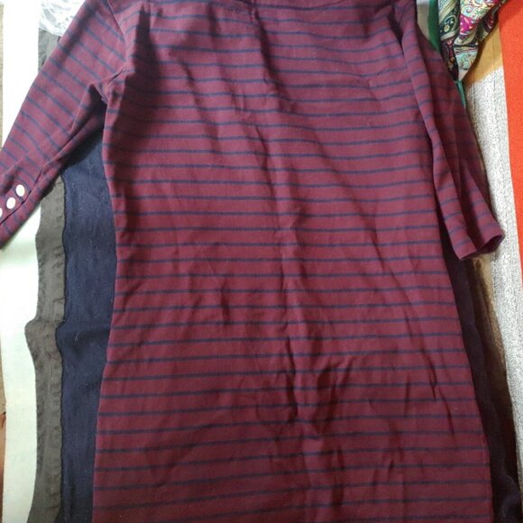 Fred Perry Tunic Dress Stripes Boat Neck Sz 8 burgundy & navy gold logo - Picture 4 of 7